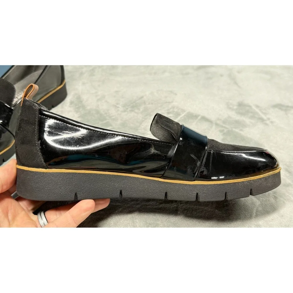 Dr Scholls Loafers Womens 8.5 Black Patent Leather Suede Platform